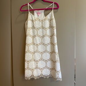 Lily Pulitzer White and Gold Patterned Dress